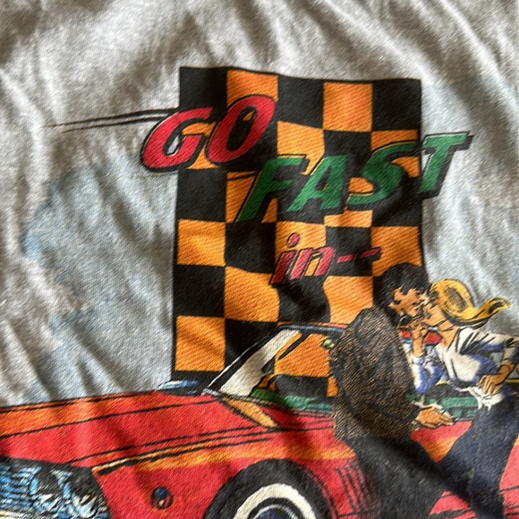 Jordache vintage Race Car Checkered Carla Graphic crewneck Screen tshirt Croptop - Picture 6 of 8